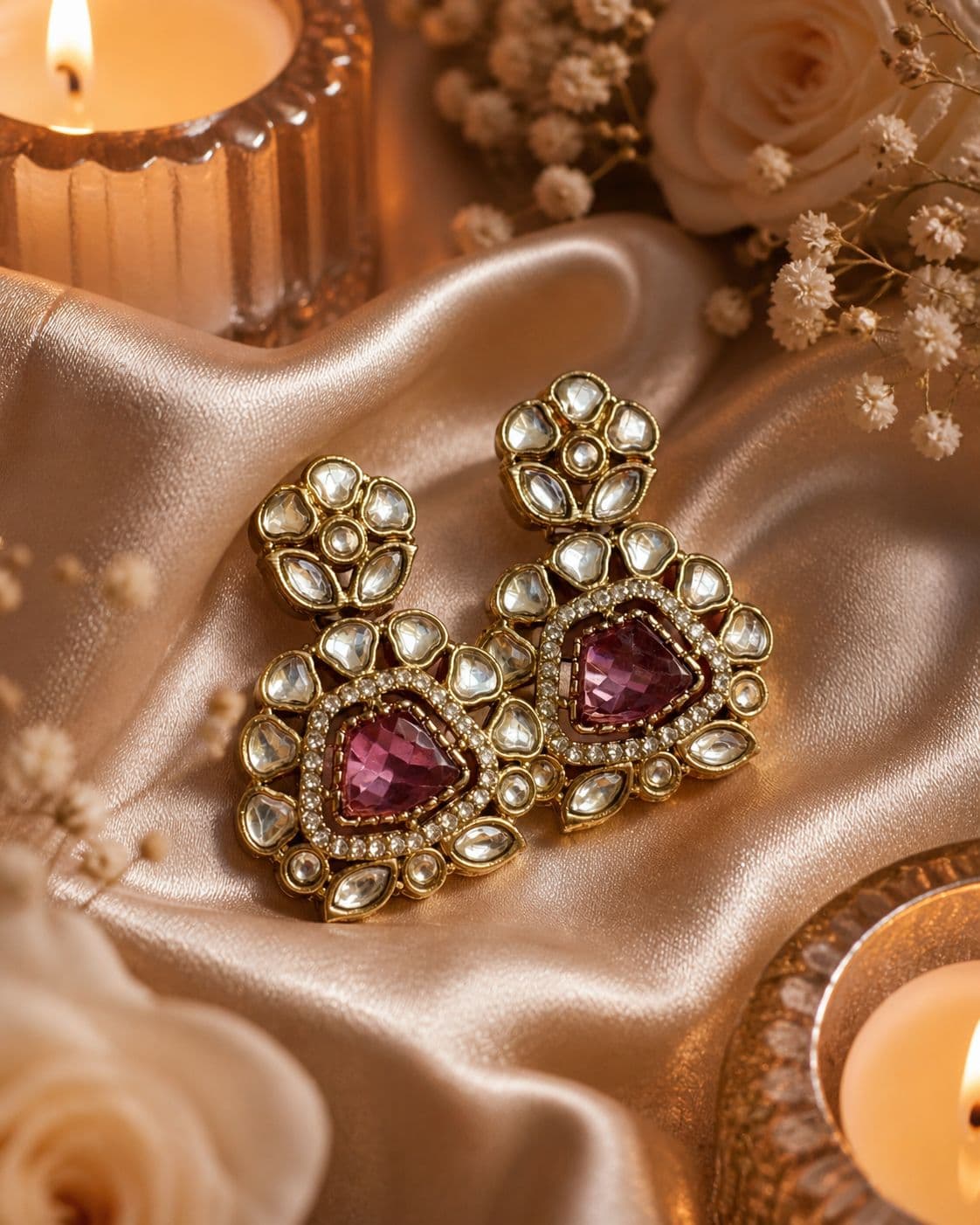 Polki Floral Statement Earrings