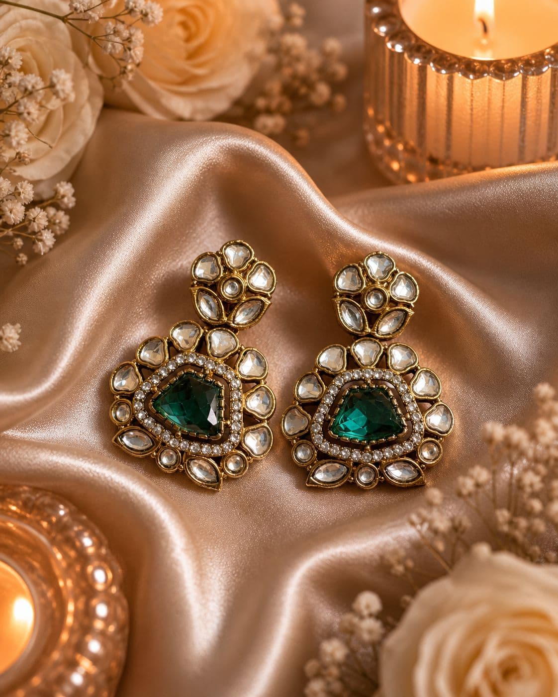 Polki Floral Statement Earrings