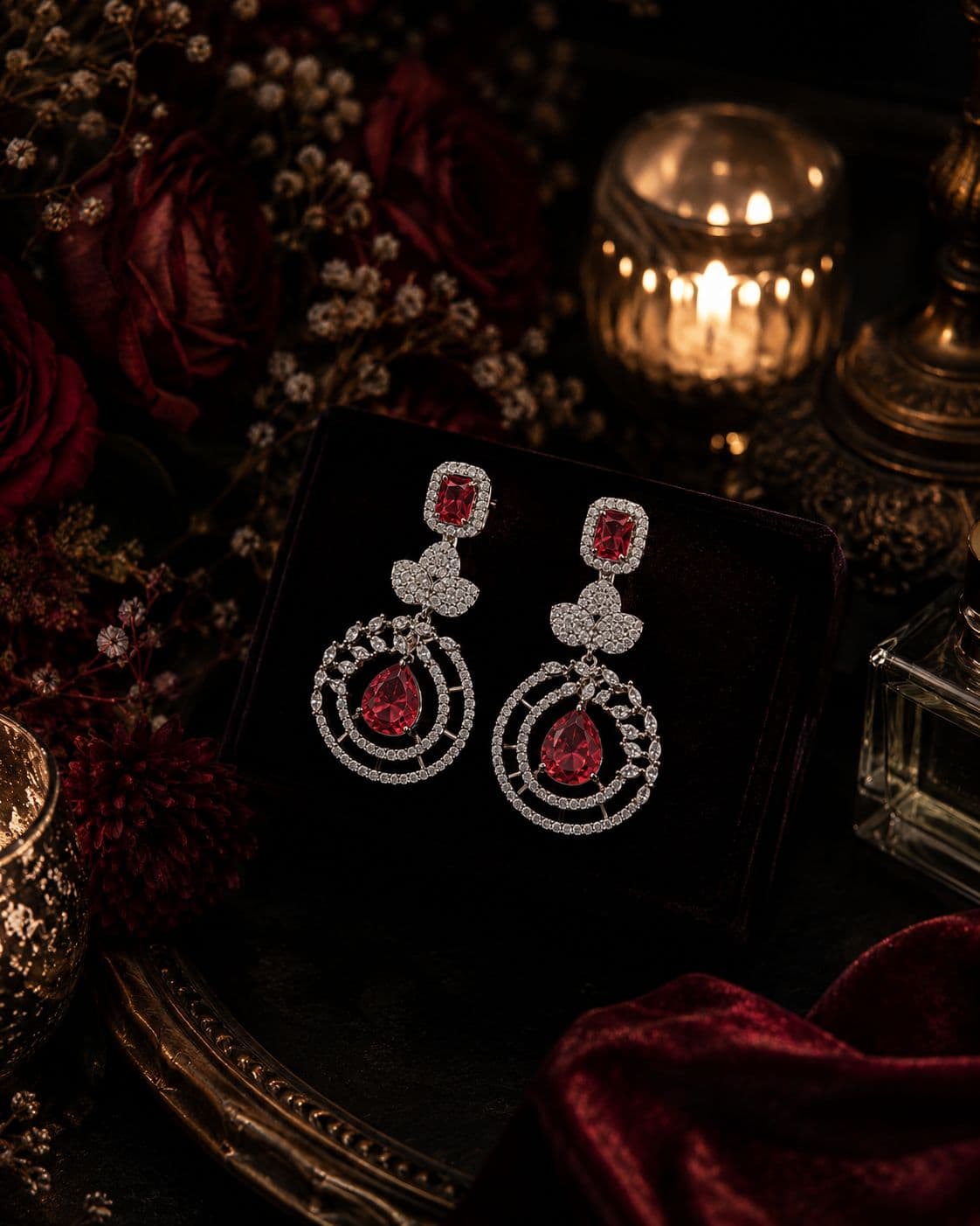 Ruby Blossom Halo Earrings