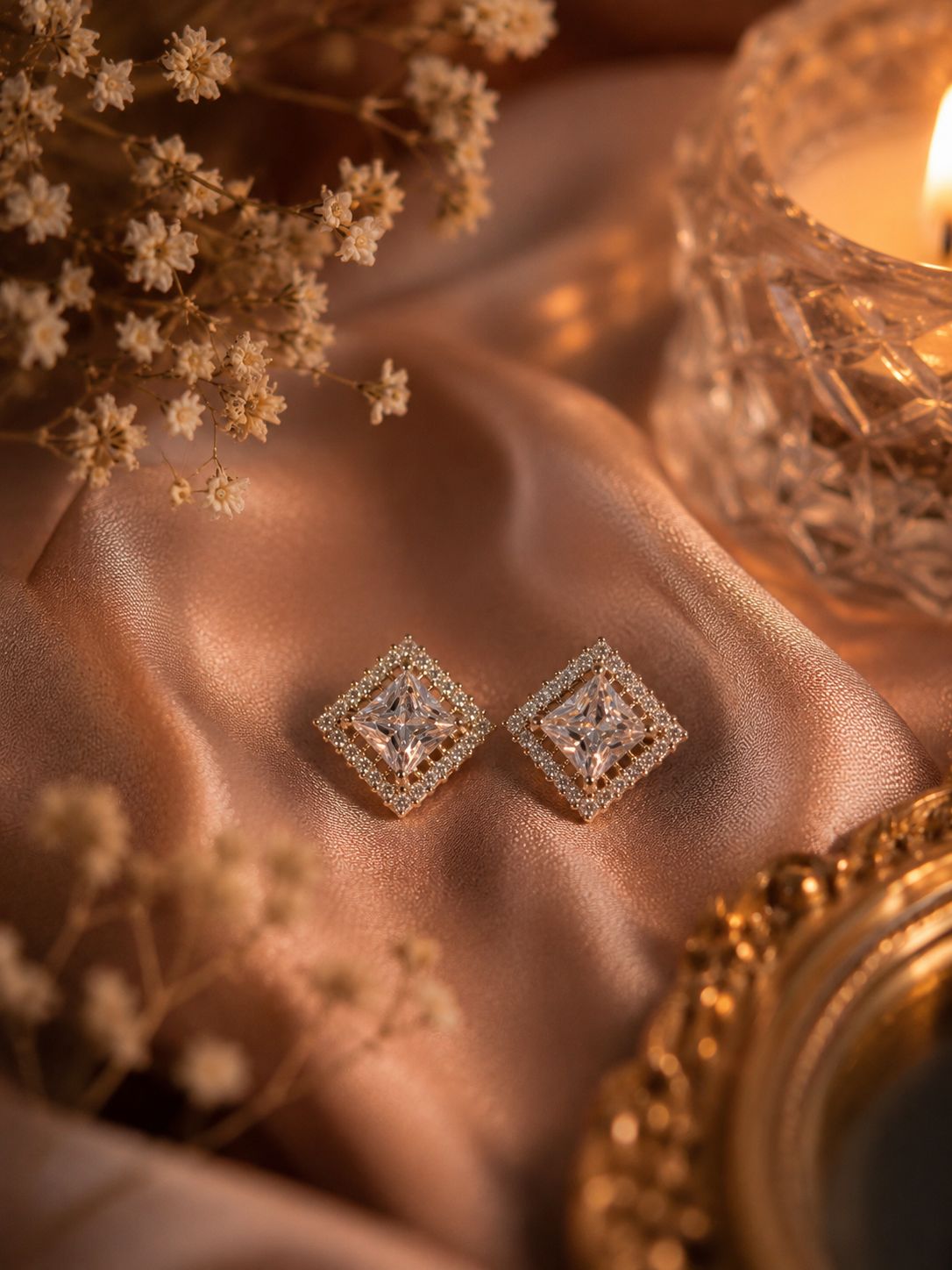Princess Cut Halo Stud Earring