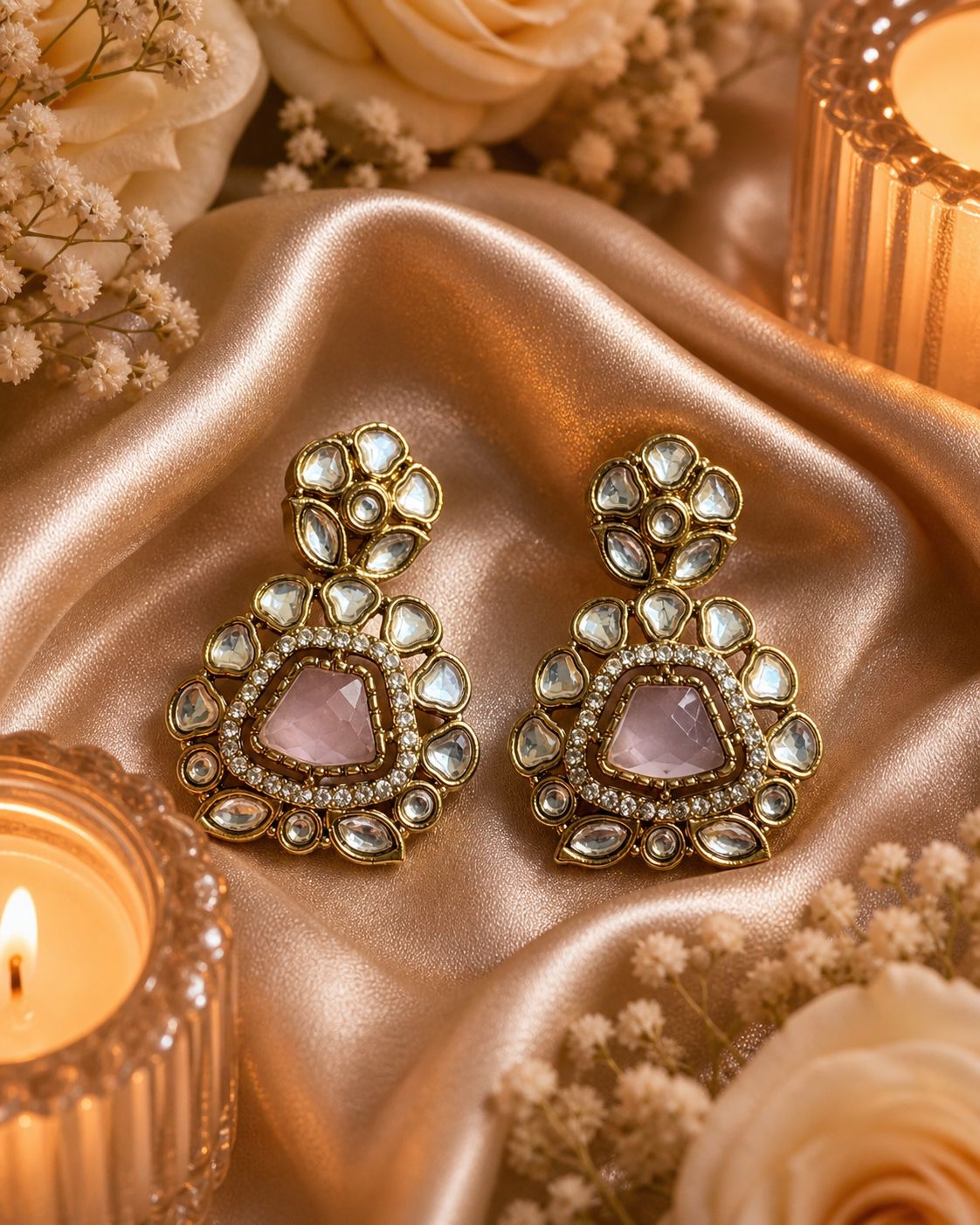 Polki Floral Statement Earrings