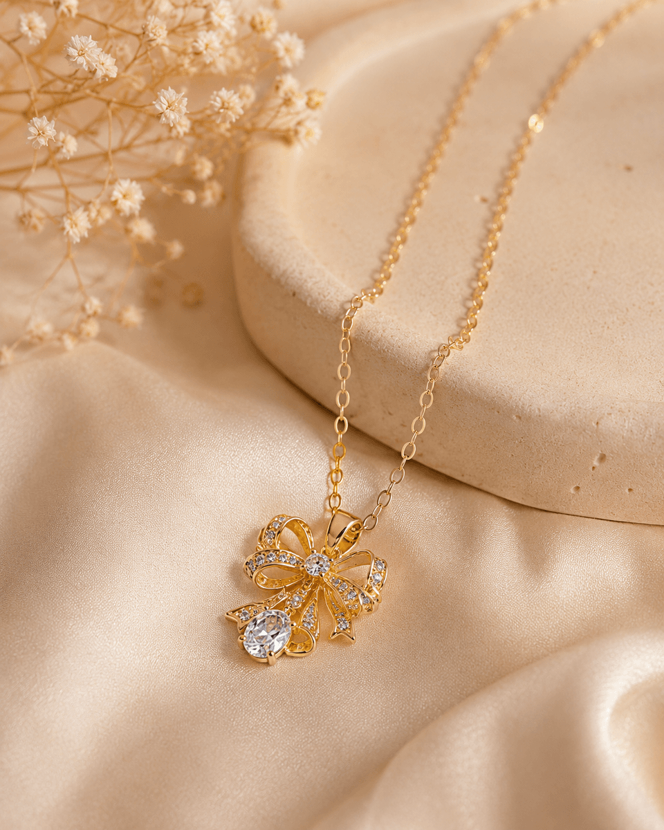 Crystal Bow Charm Necklace